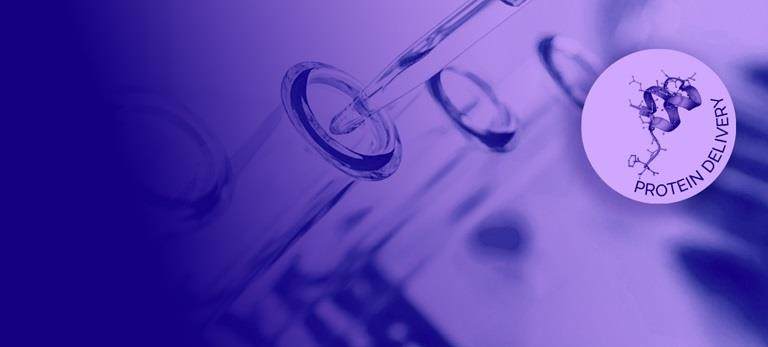 Purple washed image of test tubes and protein delivery icon