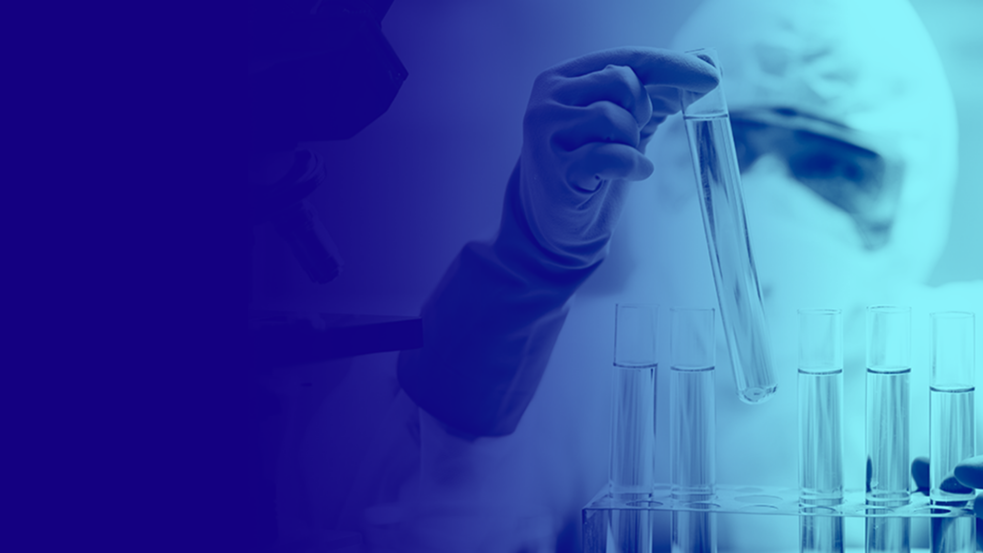 Blue washed banner of male in lab
