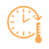 orange clock with thermometer icon