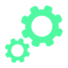 Cartoon depiction of two cogs in green