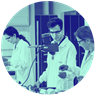 image in circle of people working in a lab