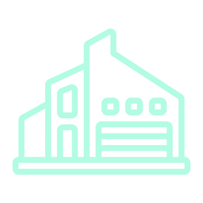 Blue cartoon icon of factory