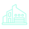 Blue cartoon icon of factory