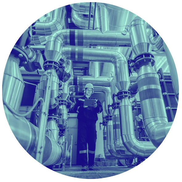 circular icon of a chemical manufacturing plant