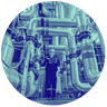circular icon of a chemical manufacturing plant