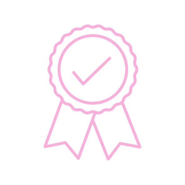 pink rosette icon to signify quality