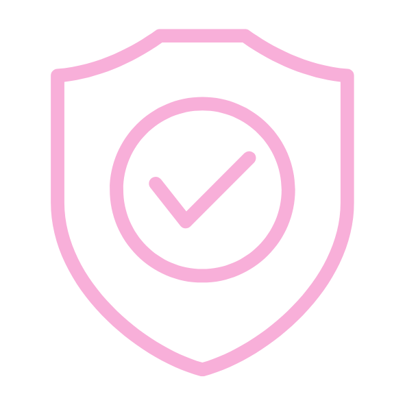 pink shield with tick graphic icon
