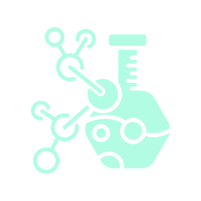 Cartoon Graphic of test tube with molecules