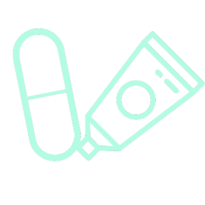 turqoise icon of tablet and ointment bottle