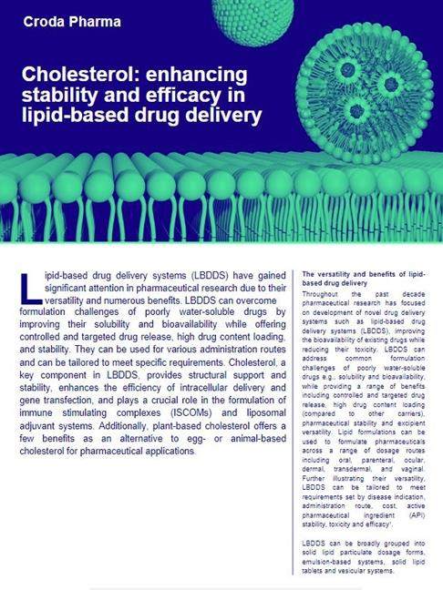 Cholesterol: enhancing stability and efficacy in lipid-based drug delivery whitepaper