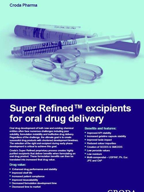 経口薬物送達用の超精製賦形剤のパンフレット Croda Pharma