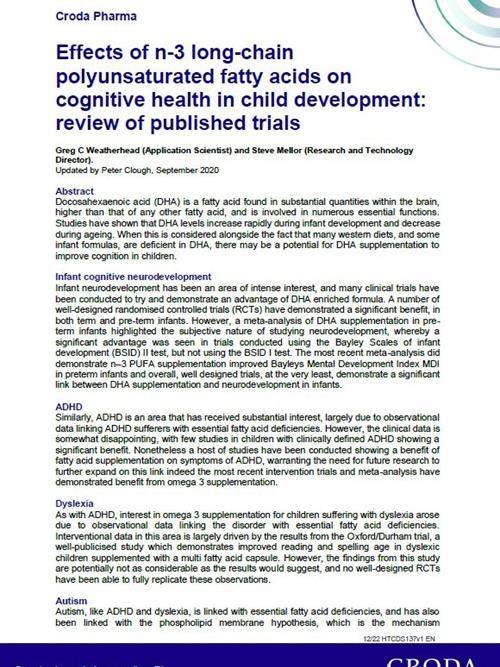n-3 長鎖多価不飽和脂肪酸が児童発達における認知的健康に及ぼす影響: 公表された試験のレビュー ケーススタディ画像