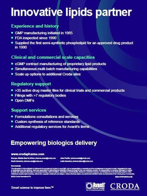 Your innovative lipids partner, Avanti Polar Lipids, Croda Pharma