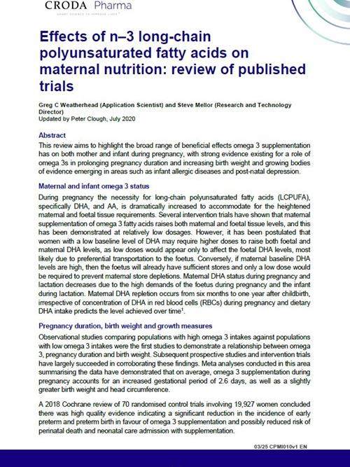 Effects of n–3 long-chain polyunsaturated fatty acids on maternal nutrition: review of published trials cover snippet