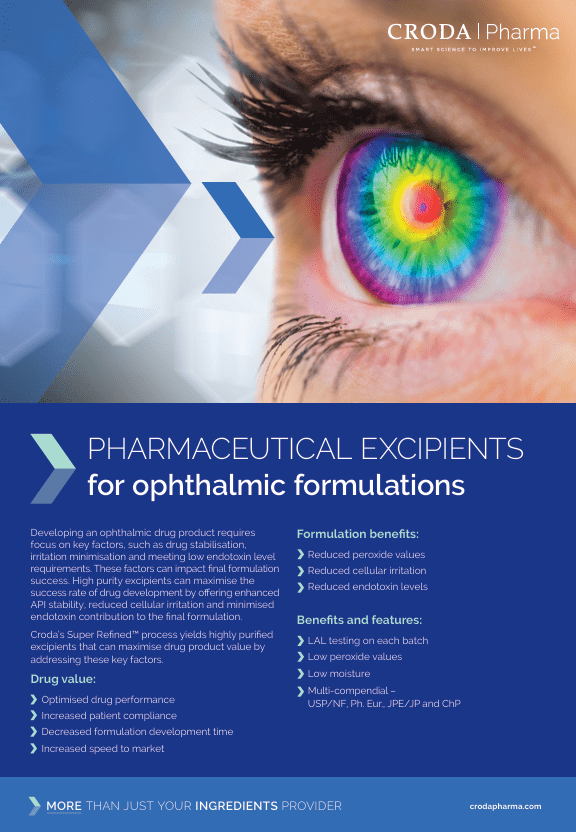 Cover of ophthalmic brochure from Croda Pharma
