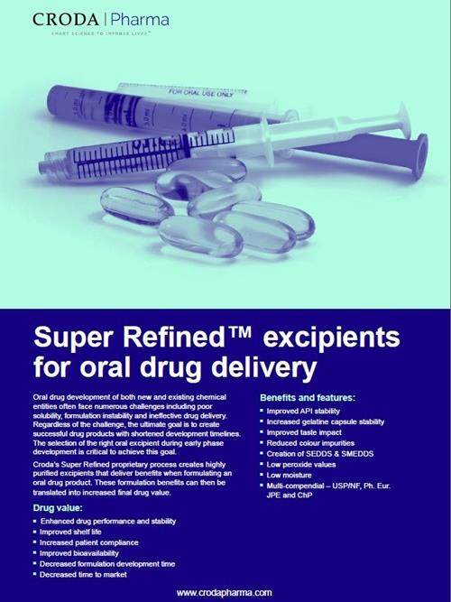 Brochure cover of super refined excipients for oral drug delivery brochure