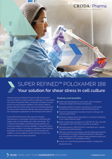 Cover of Croda Pharma Brochure: Super Refined Poloxamer 188: Your solution for shear stress in cell culture