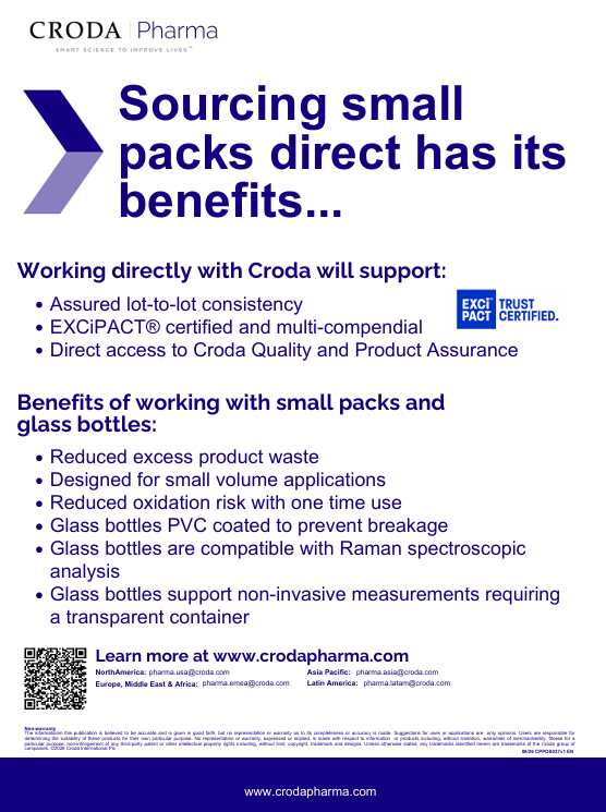 Cover of FLyer from Croda Pharma Explore our small pack expanded offering