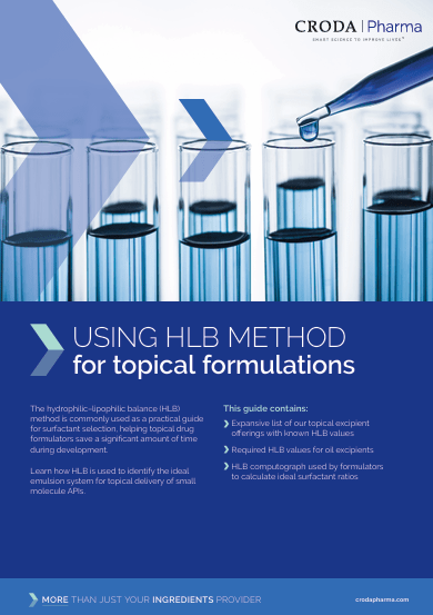 Cover of brochure from croda pharma: Using HLB method for topical formulations