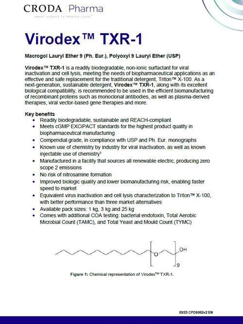 Virodex TXR1 Data Sheet Cover Snippet