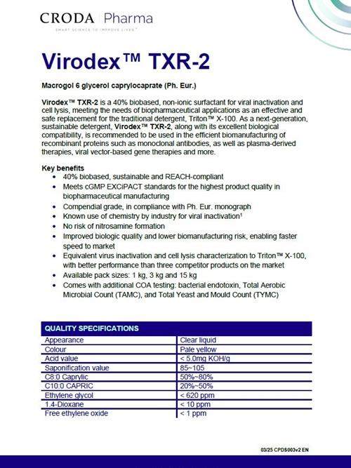 Virodex TXR2 Data Sheet cover from Croda Pharma