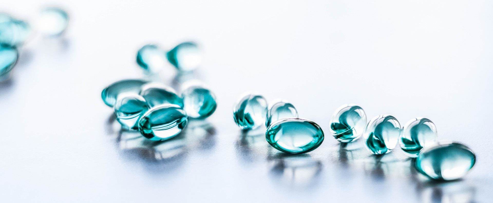 Blue pills for healthcare and medicine